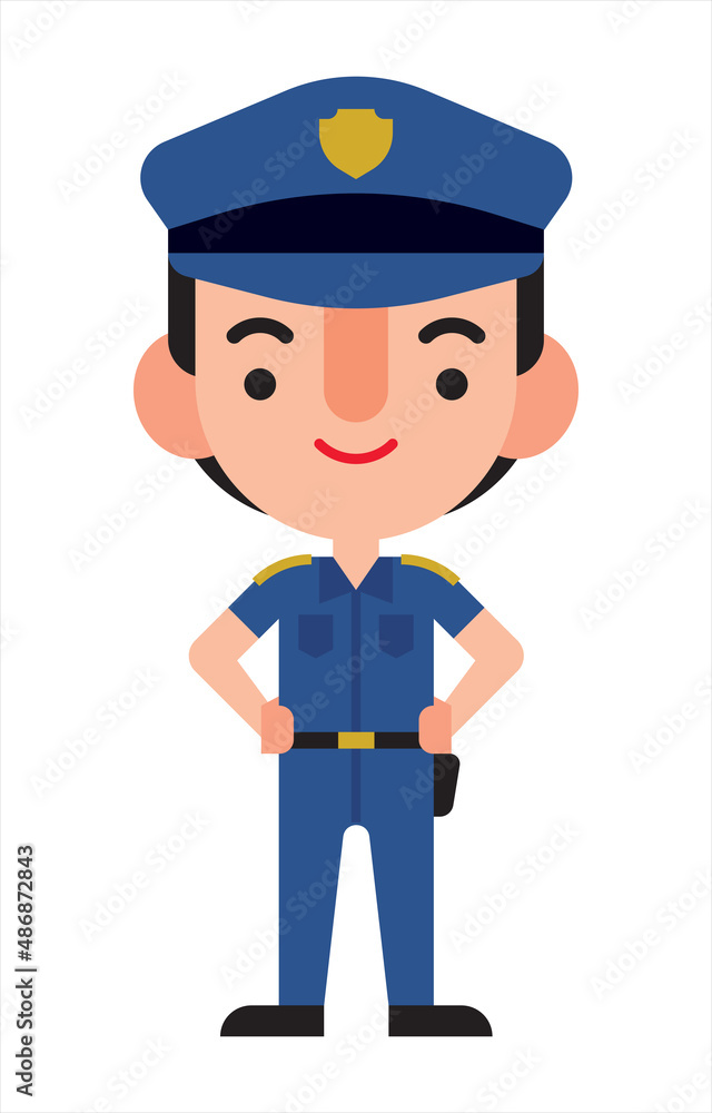 Flat design cartoon policeman with his hands on waist. Vector character illustration Flat design cartoon policeman with his hands on waist. Vector character illustration