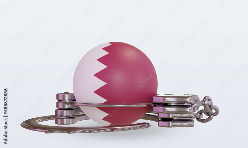 Fototapeta premium 3d handcuff Qatar flag rendering front view