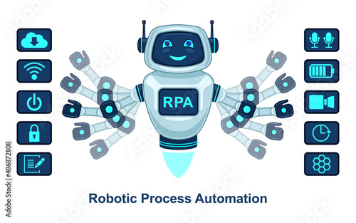robotic process automation robot assistant realistic cartoon style isolated white background