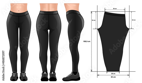 Realistic leggings pants mockup pattern different side isolated white background