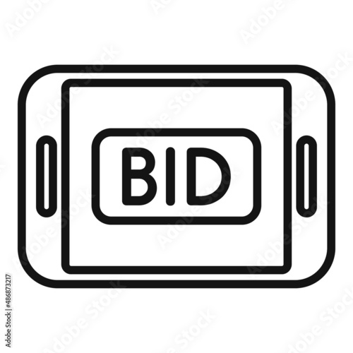 Tablet bid auction icon outline vector. Price sell