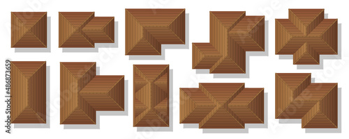 Tiled roof of houses. Top view. Cityscape map or plan design collection.