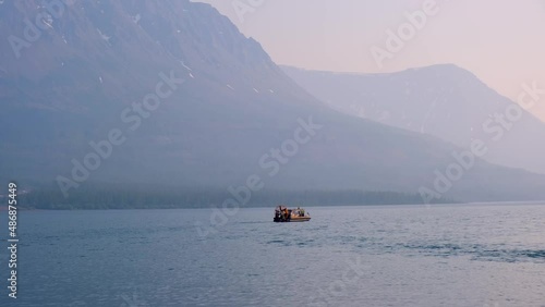 Airboat on the lake at Putorana plateau photo