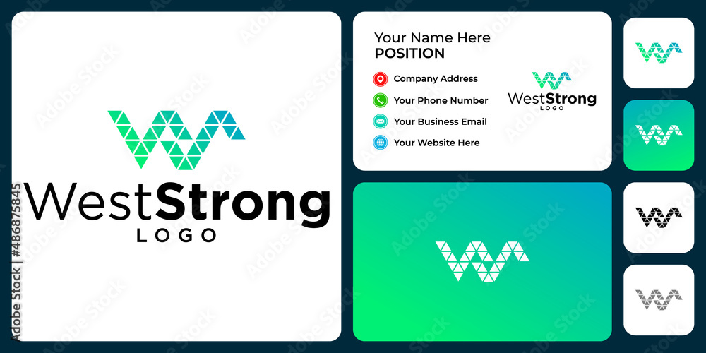 Letter W S monogram technology logo design with business card template.