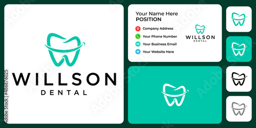 Letter W monogram dental logo design with business card template.