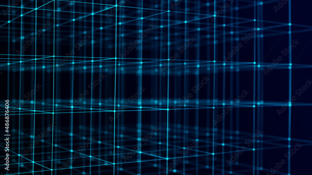 Technology blockchain concept. Dynamic movement of a digital data stream. Network connections structure. Big data visualization. 3D rendering. Technology blockchain concept. Dynamic movement of a digital data stream. Network connections structure. Big data visualization. 3D rendering.