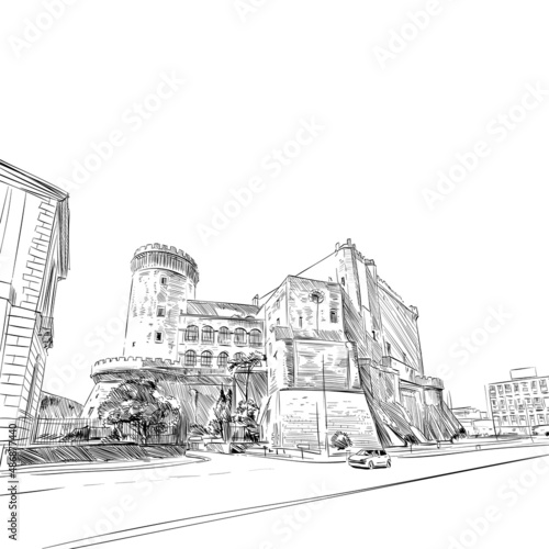 Castel Nuovo. Naples. Italy. Hand drawn landmark sketch. Vector illustration.