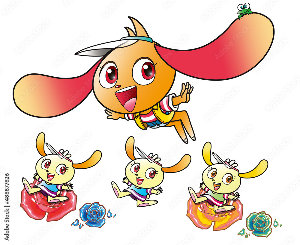 Naklejka premium ウサギ,キャラクター ,春,花畑,ふたり