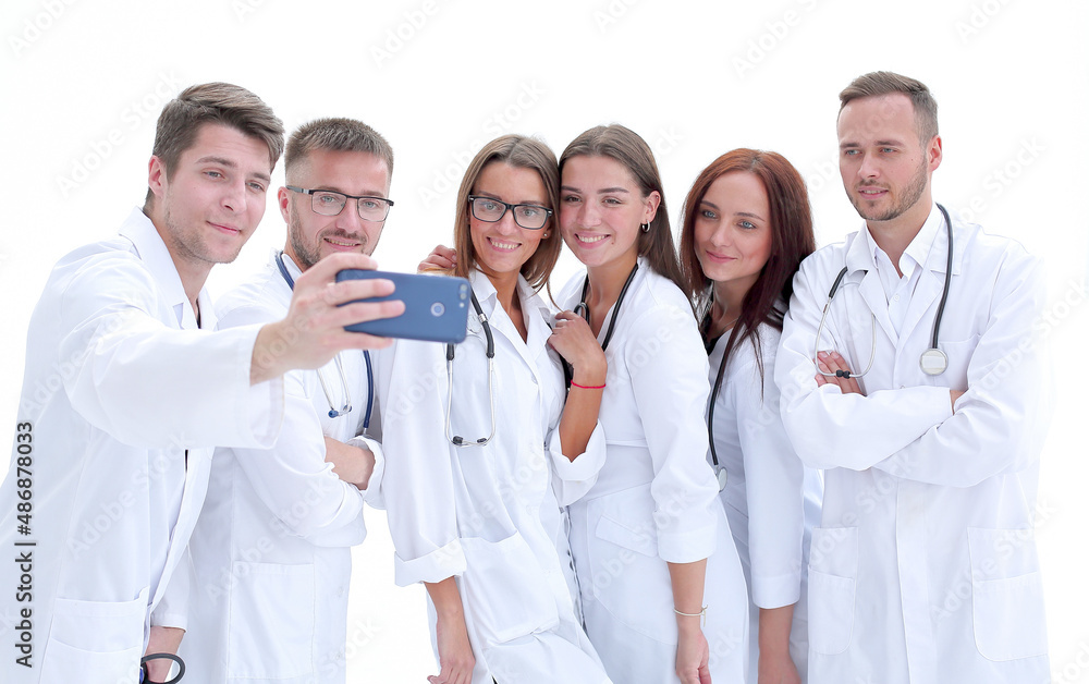 group of successful young doctors taking selfies group of successful young doctors taking selfies