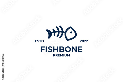 Fish and its skeleton logo design. Icon of seafood restaurant. Animals in a natural environment. Illustration of graphic flat style