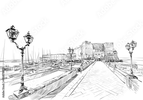 Castel del ovo. Naples. Italy. Hand drawn landmark sketch. Vector illustration. photo