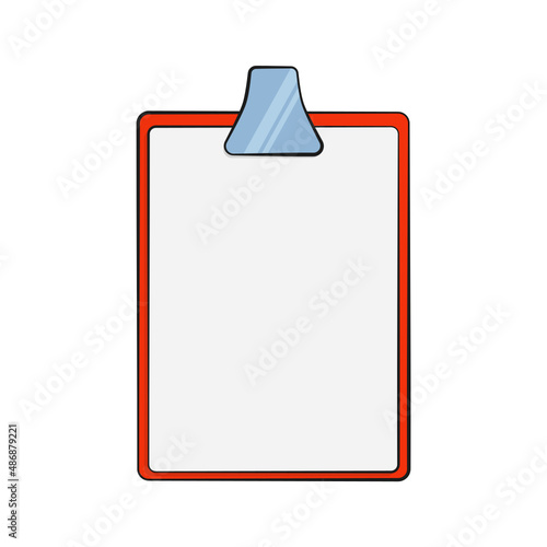 Clipboard with blank paper. Cartoon. Vector illustration. Isolated on white background