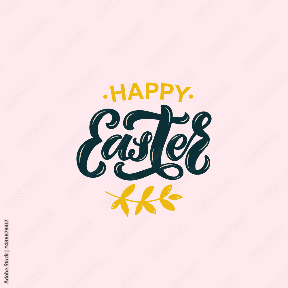 Happy Easter handwritten text. Modern brush calligraphy for banner, poster, postcard, print, greeting card, invitation template. Hand lettering typography. Cute vector illustration for spring holiday
