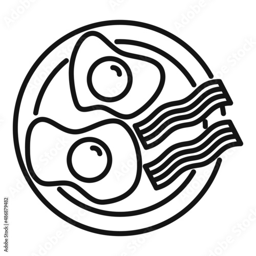 Breakfast fried egg bacon icon outline vector. Food plate