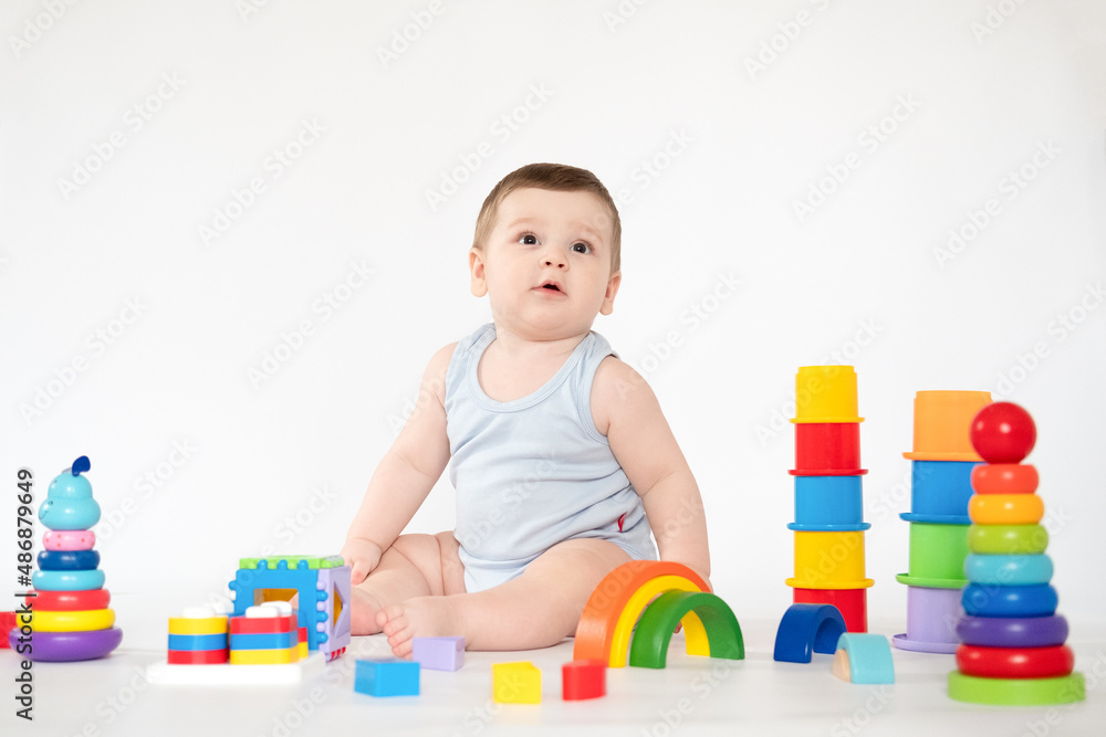 Baby Educational Toys, Kid Play Colorful wooden toys on white background Children Education Baby Educational Toys, Kid Play Colorful wooden toys on white background Children Education