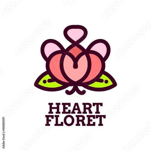 heart floret flora flower nature logo concept design illustration