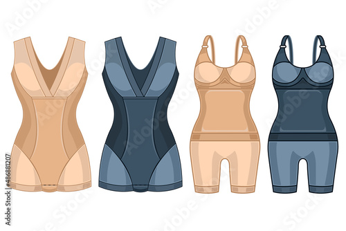 Set shapewear combidress for woman realistic cartoon isolated white background