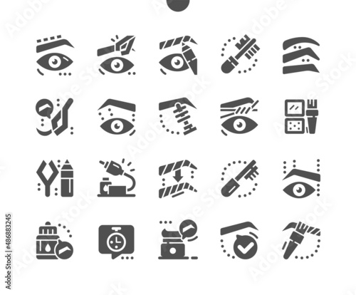 Eyebrow correction. Tweezers, hair, removal, salon, attachment and care. Cosmetology and beauty. Vector Solid Icons. Simple Pictogram