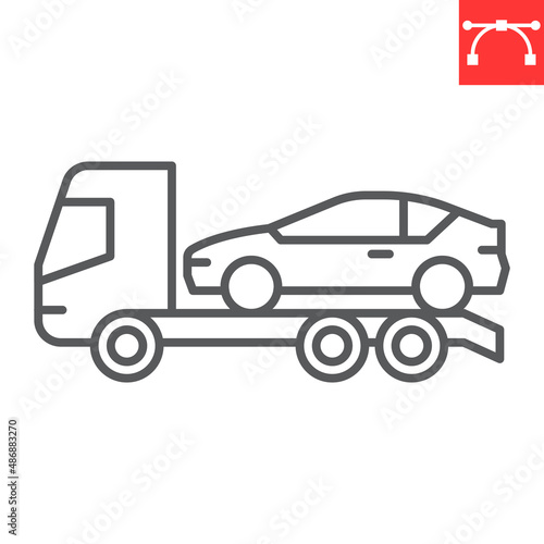 Car towing truck line icon, vehicle service and no parking, tow truck vector icon, vector graphics, editable stroke outline sign, eps 10.