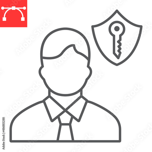Car insurance agent line icon, protection and person, insurance agent vector icon, vector graphics, editable stroke outline sign, eps 10.