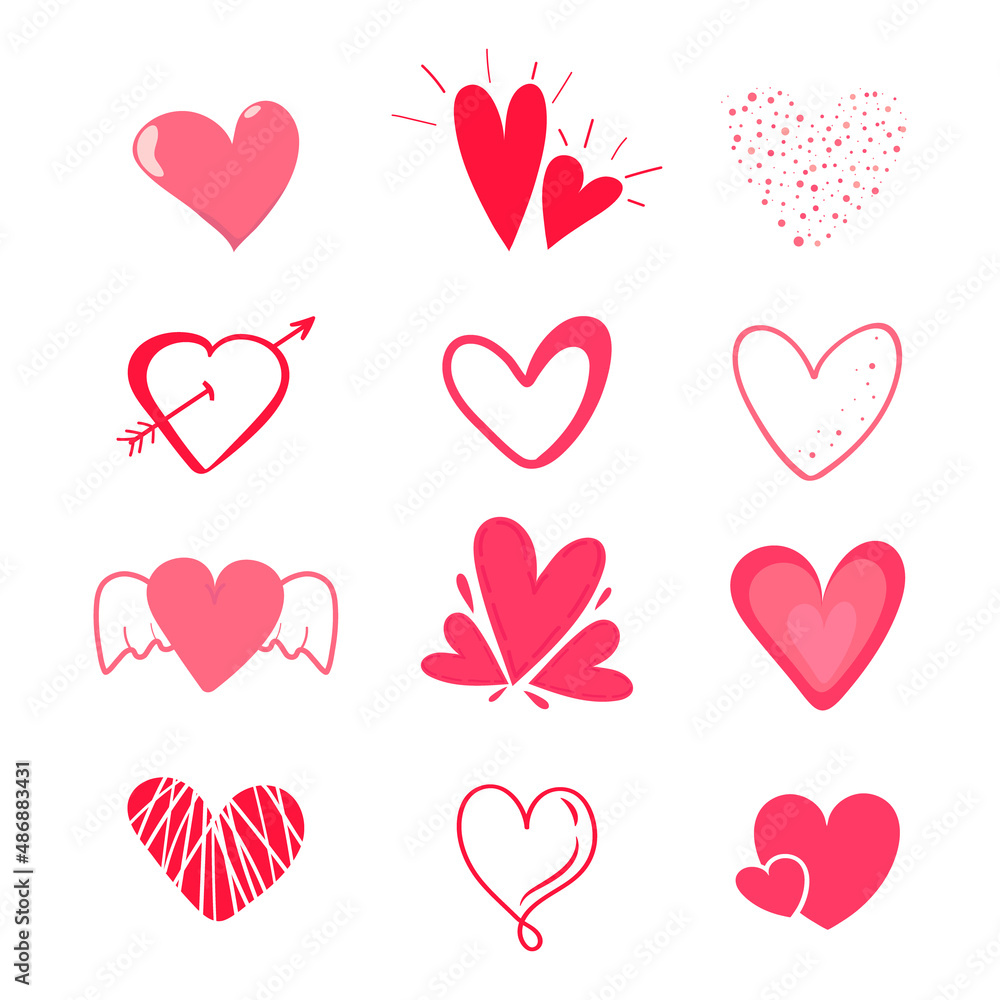Hand drawn design heart collection.