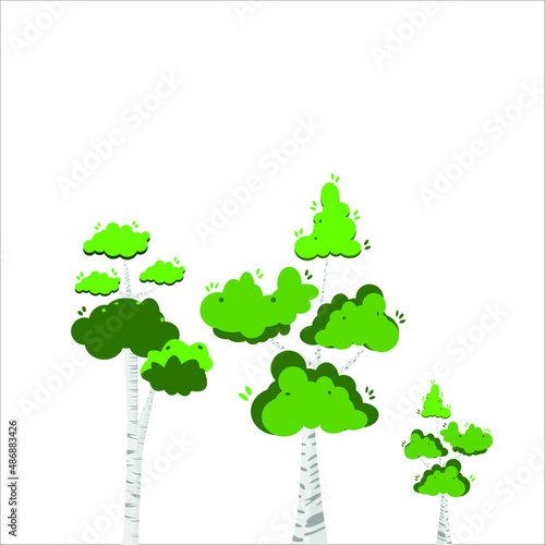 Set of three. tree abstract Nature illustration. isolated white background.