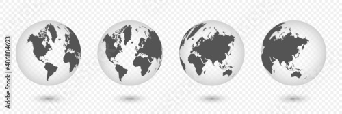 Earth globes. Set of realistic globe shaped world map.3d globe icon. Vector