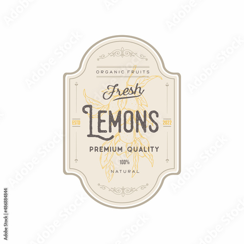 Lemon Badge or Logo Template. Vintage Premium Emblem. Isolated.