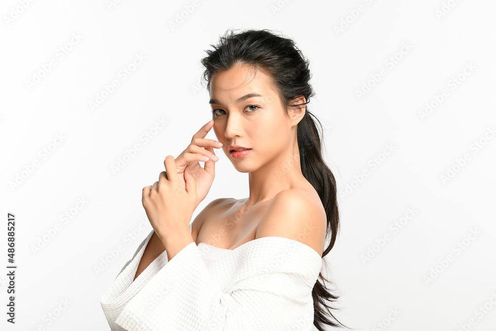 Beautiful young asian woman with clean fresh skin on white background, Face care, Facial treatment, Cosmetology, beauty and spa, Asian women portrait. Beautiful young asian woman with clean fresh skin on white background, Face care, Facial treatment, Cosmetology, beauty and spa, Asian women portrait.