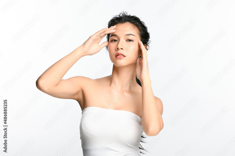 Beautiful young asian woman with clean fresh skin on white background, Face care, Facial treatment, Cosmetology, beauty and spa, Asian women portrait. Beautiful young asian woman with clean fresh skin on white background, Face care, Facial treatment, Cosmetology, beauty and spa, Asian women portrait.