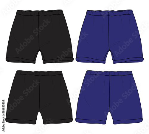 Sweat Short pants fashion flat sketch vector illustration template For Young Men. Technical Drawing Fashion art Illustration Black, navy color Mock up. 