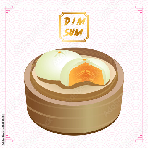Chinese food vector  salted egg yolk custard steamed buns illustration menu design.