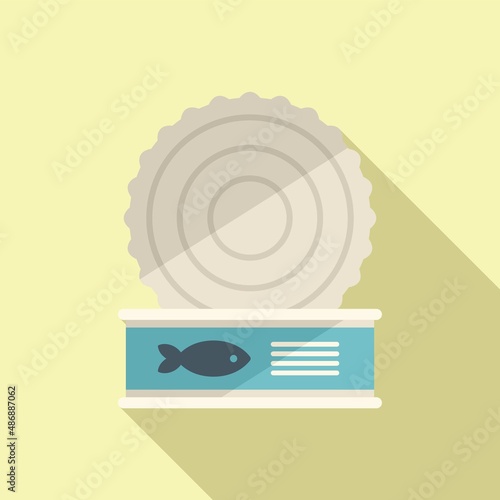 Open fish tin can icon flat vector. Pet food