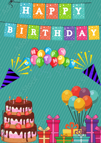HAPPY BIRTHDAY Wishes Greeting Card Cake Design Balloon ,Blue Background gifts Party Download Full HD  © Deepu