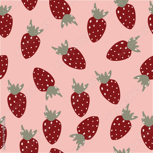 Seamless strawberry pattern with pink background,cute fruit seamless pattern.