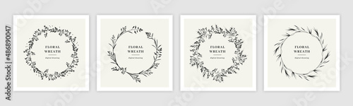 Floral Wreaths Set, Hand-drawn floral frames, Circle monograms. Elegant frame for invitation, wedding decor or birthday cards. Vector illustration