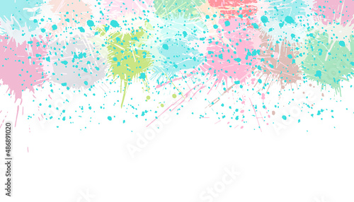 Banner with bright colorful splash blots at top of background. Vector illustration
