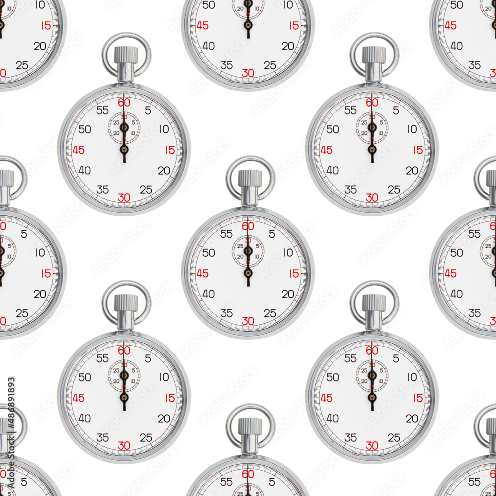 Naklejka premium Silver and white Stopwatch on seamless background