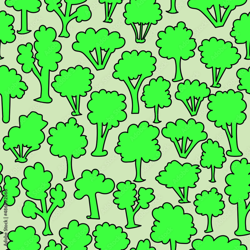 seamless pattern in green shades with the image of a forest in a cartoon style for prints on fabrics, packages, banners in an ecological, natural style and for interior decoration seamless pattern in green shades with the image of a forest in a cartoon style for prints on fabrics, packages, banners in an ecological, natural style and for interior decoration
