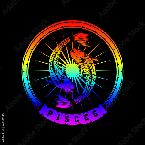 pisces character vintage neon style illustration