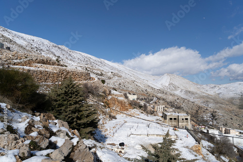 Majdal Shams and Mount Hermon in a snowy winter © pokku