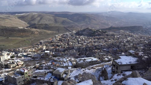 Majdal Shams and Mount Hermon in a snowy winter photo