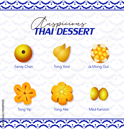 Set of Thai auspicious dessert menu template infographic.