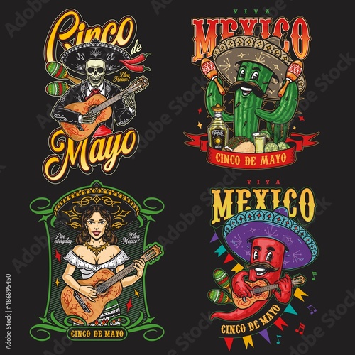 Cinco de Mayo creative colorful emblems set