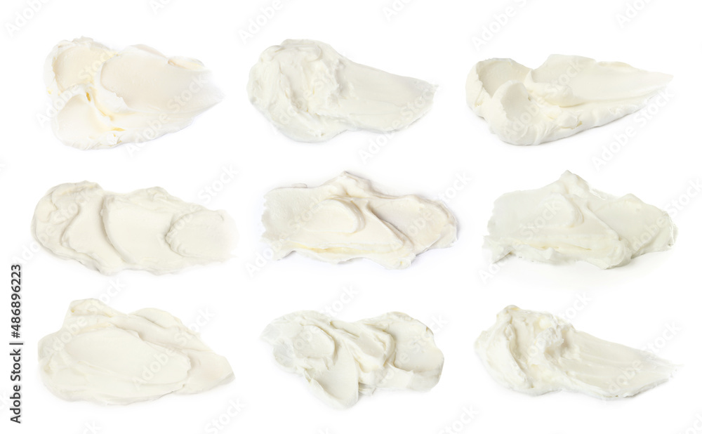 Tasty fresh cream cheese on white background Tasty fresh cream cheese on white background
