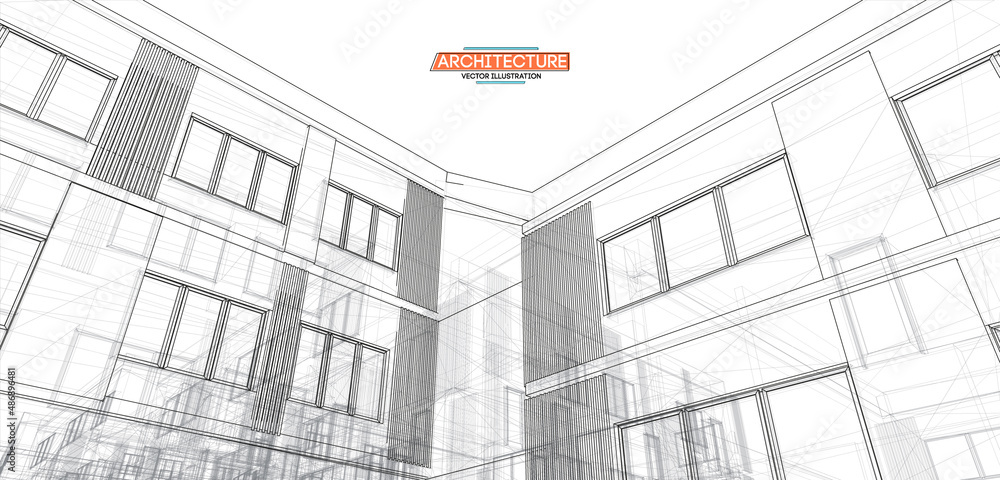 Architecture, great design for any purposes. 3d illustration architecture urban city modern building perspective abstract background. Urban building vector illustration.
