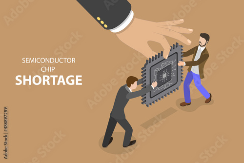 3D Isometric Flat Vector Conceptual Illustration of Semiconductor Chip Shortage, Electronics Manufacturing Problems