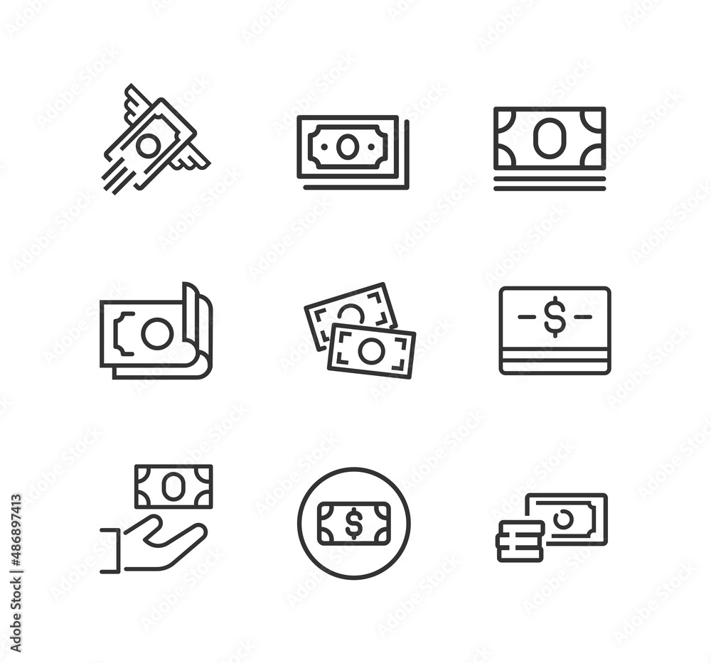 Money line icon set Money line icon set