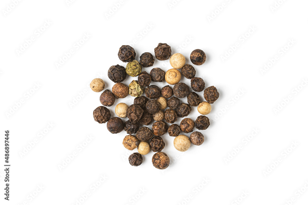 Black pepper isolated on white background. Top vew. Spice food Black pepper isolated on white background. Top vew. Spice food