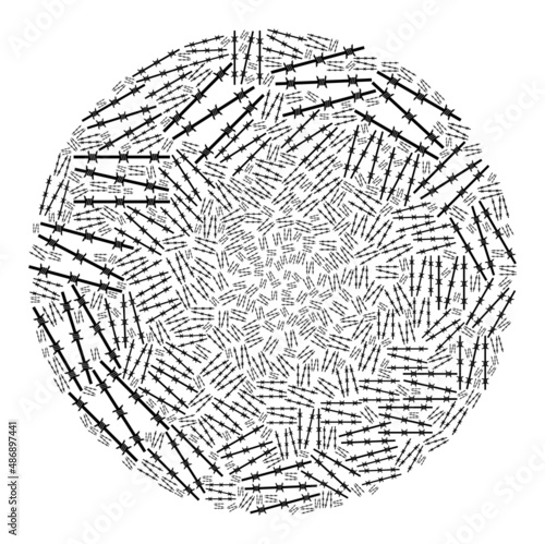 Barbed wire fence items are arranged into ball group. Barbed wire fence icon bubble mosaic. Abstraction sphere bubble collage is done from barbed wire fence items.